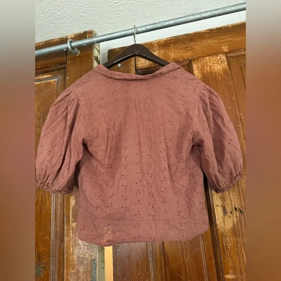 NATURAL LIFE Clay Embroidered Button Blouse with Collar - Picture 2 of 4